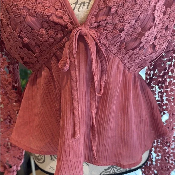 Elegant Lace Tie-Front Top in Rust - Picture 7 of 7